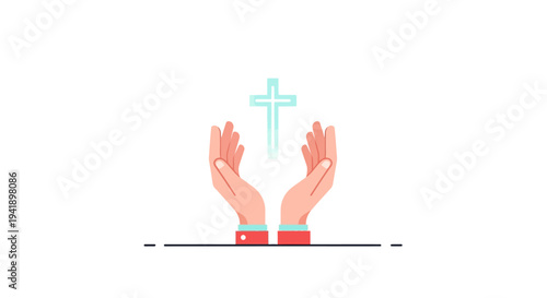 Faithful hands uplifted toward a glowing cross on minimalist design