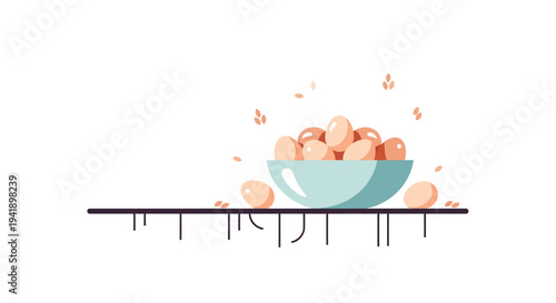 Minimalist cereal bowl with falling oats on simple kitchen table