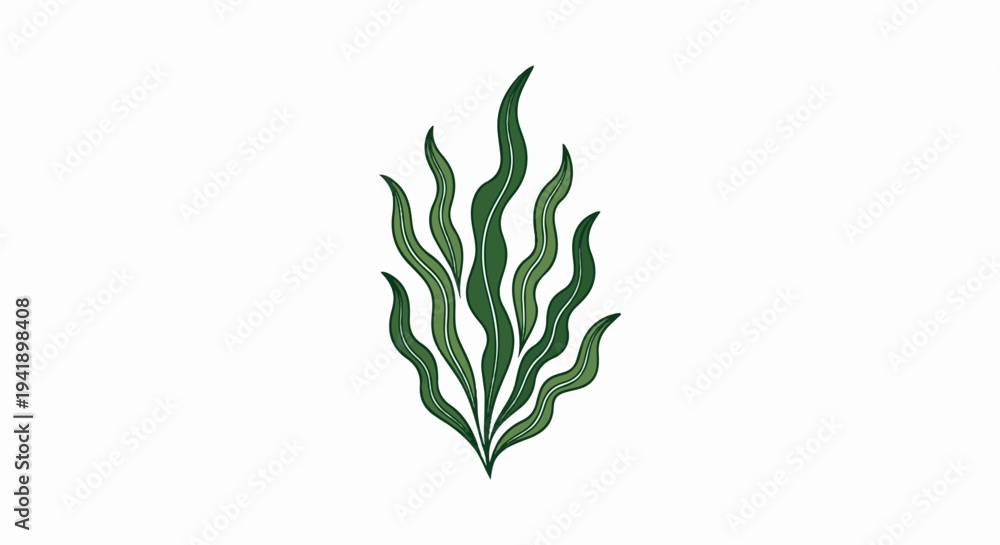 Obraz premium A cluster of wavy, green, blade-like plants in an artistic illustration