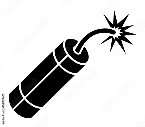 Black and white of a lit dynamite stick with a fuse