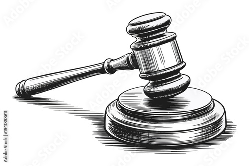 Black and White of a Judge's Gavel on a Sounding Block