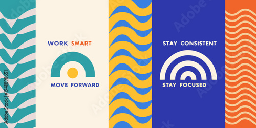 Motivational graphic design with colorful waves and positive affirmations