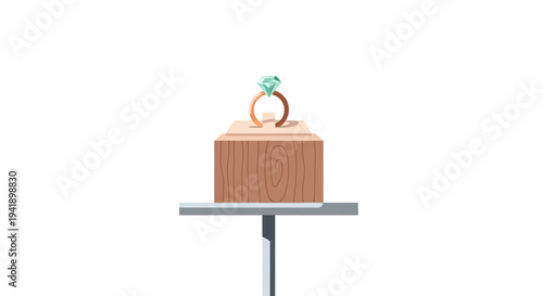 Elegant engagement ring display on artistic wooden block with modern design