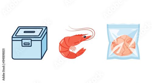 Seafood packaging development: storage box, fresh shrimp, vacuum sealed bag