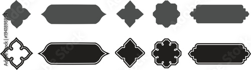 Collection of oriental style islamic vector shapes. Arabic label frames. Ramadan Vintage Pattern. Elegant Muslim Architectural Element with Golden Accents for Festive Celebrations.
