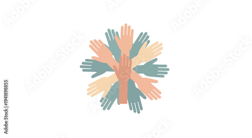Diverse hands in harmony circle on white backdrop reflecting unity and equality