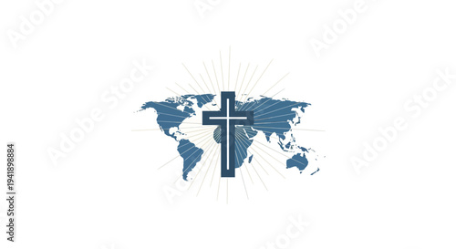 Global faith: christianity across continents with radiant cross symbol