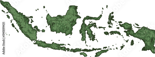 Green Textured Map of Indonesia Archipelago Geographic Outline