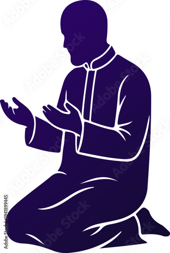 Kneeling Man Praying Hands Islamic Devotion Silhouette