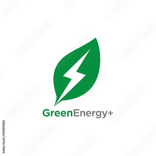 Free Download Green energy logo vector, leaf with lightning bolt, eco friendly symbol - GFXLoad