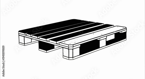 A black and white illustration of a wooden shipping pallet with distinct slatted surfaces