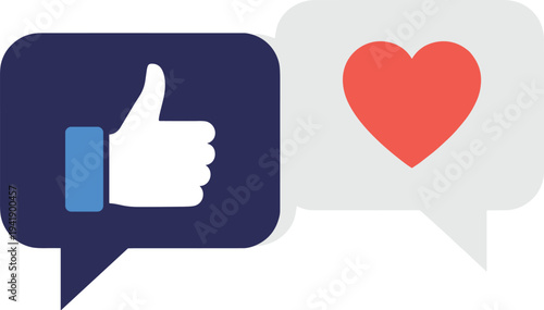 Social Media Like and Love Reaction Icons in Chat Bubble, Digital Communication Feedback Concept Vector Illustration for Online Engagement