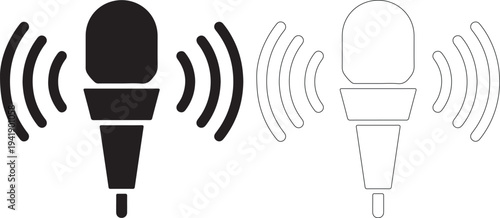 Black and white microphone icons with sound waves