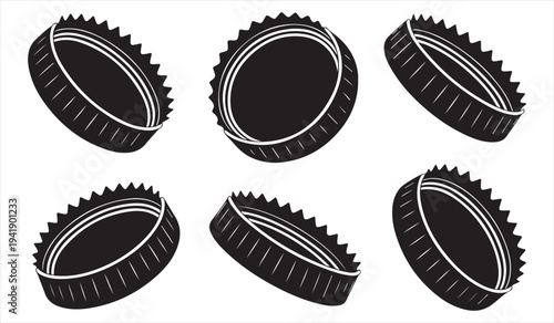 Beverage bottle caps silhouettes soda and beer lid icons set