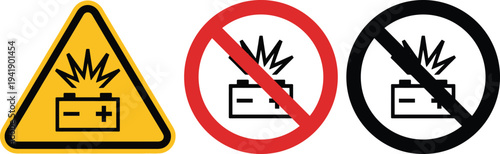 Warning and prohibition signs for battery charging and disposal