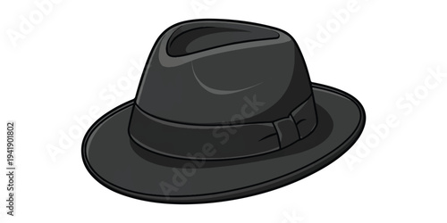 A black  illustration of a classic fedora hat against a white background