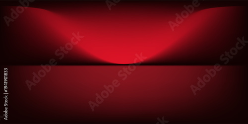 Red studio background. Abstract limbo podium studio room. Dark red gradient wall floor and spotlight scene. Showcase, promotion display. Vector stage mockup illustration,eps.10
