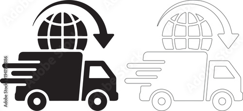 Black and white truck icons with globe on back swapping places
