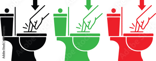 Illustration of toilet waste disposal guidelines with arrows indicating proper items