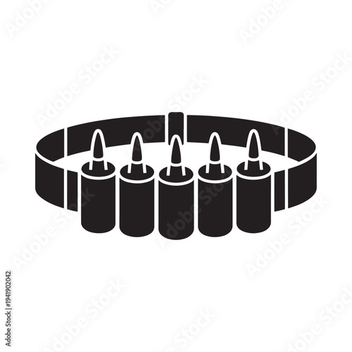 A black silhouette illustration of a bullet belt with five rounds
