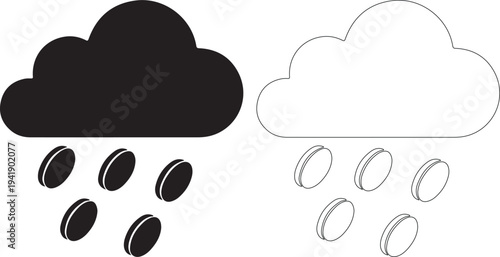 Black and white rain clouds with droplets