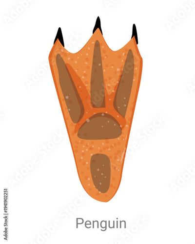 Cartoon vector illustration of a penguin footprint with webbed toes and claws isolated on a white background for wildlife tracking or educational design.