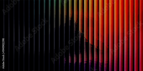 Glowing purple red yellow orange black abstract color gradient banner poster cover design, dark grainy texture, copy space
