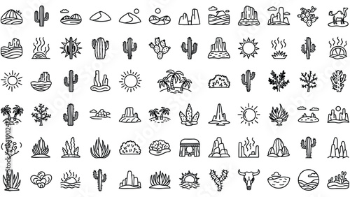 Black and white cactus icons set.
