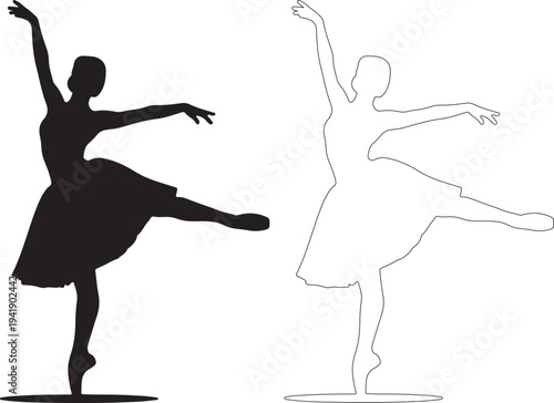 Silhouette of two ballet dancers in different poses