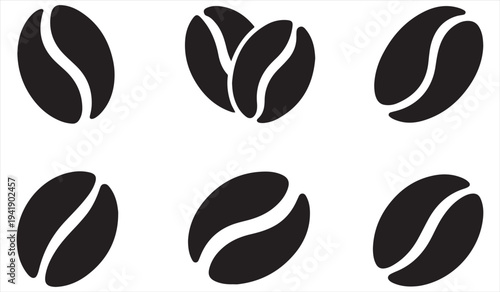 Coffee beans silhouette set cafe beverage symbol icons