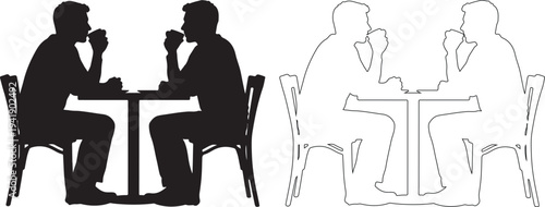 Silhouette of two businessmen sitting at a table in a cafe