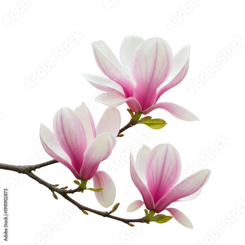 Magnolia flowers on a branch isolated on transparent background