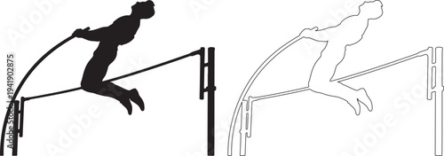 Black silhouette of a person jumping over a hurdle in athletics