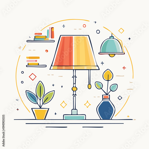 Table Lamp with Vases and Books.