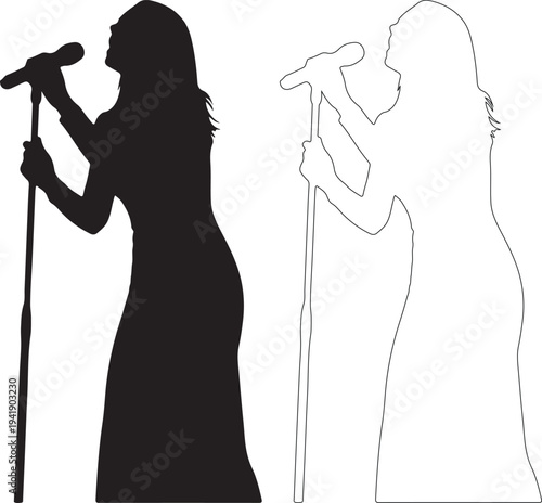 Silhouette of woman singing with microphone
