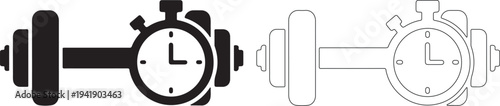 Vector illustration of dumbbell with stopwatch and gear clock