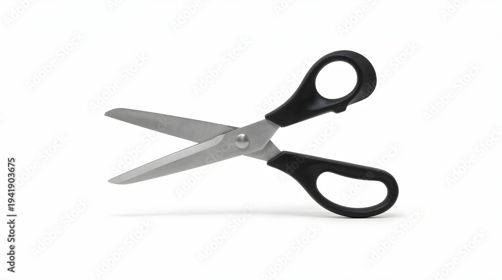 Fototapeta premium Sharp scissors with black handles on white background