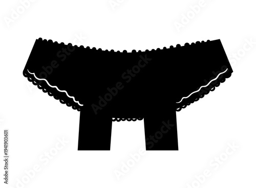 Black silhouette of lingerie panties with garter straps for stockings. Vector illustration of elegant women underwear isolated on a white background.