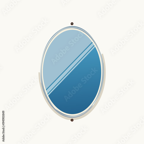 Oval shaped blue porthole window frame.