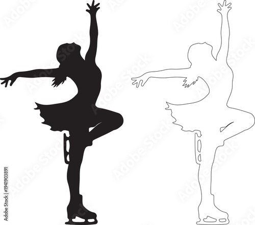 Black and white silhouette of figure skater in motion