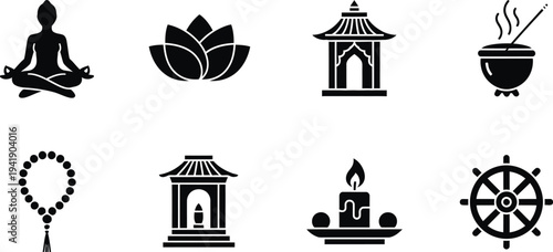 Buddhist and hindu spiritual symbols and icons