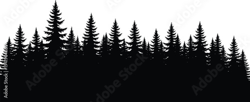 Pine forest tree silhouette landscape border with dense evergreen woodland isolated vector illustration for nature design