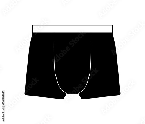 Black silhouette of men boxer briefs underwear. Simple vector illustration of male clothing isolated on white background.