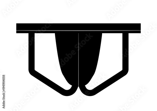 Black silhouette of men thong underwear with narrow side straps and front pouch. Vector illustration of male lingerie isolated on white background.