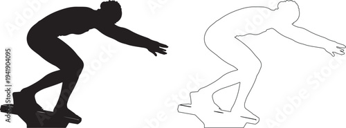 Silhouette of a skateboarder in motion with dotted line outline