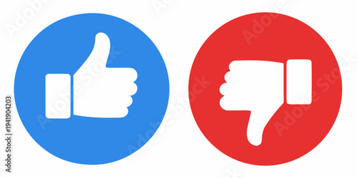 A blue thumbs up and a red thumbs down symbol on oval backgrounds