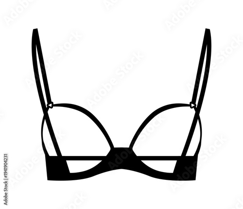 Black silhouette of open cup underwire bra designed to accentuate breast shape. Vector illustration of erotic female lingerie isolated on white background.