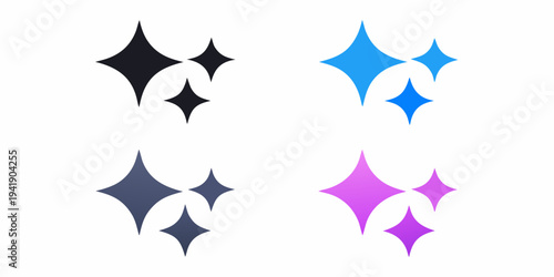 Four sets of sparkling star like shapes in various vibrant colors
