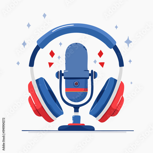 Microphone with Headphones on Stand.