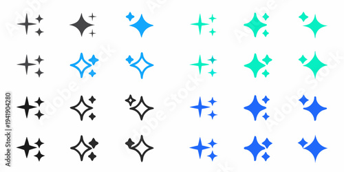 Collection of sparkling star and diamond shaped glitter icons